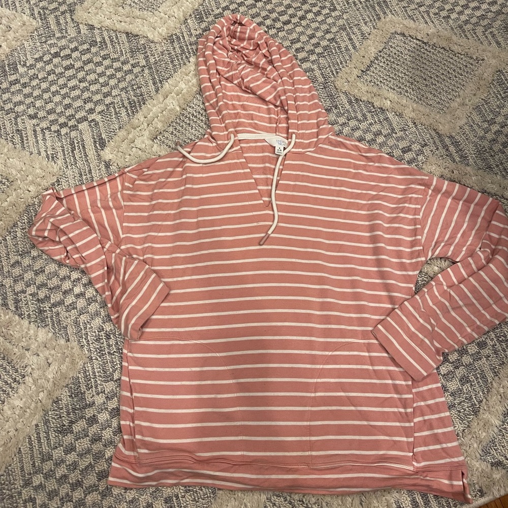 Time & Tru Pink White Striped Sweatshirt Pullover Hoodie Small